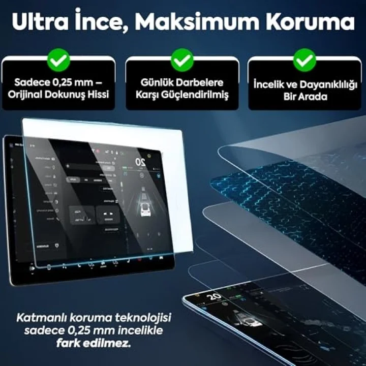 Tesla Model 3 / Model Y Araçlar ile Tam Uyumlu Kolay Kurulum Mat Ekran Koruyucu