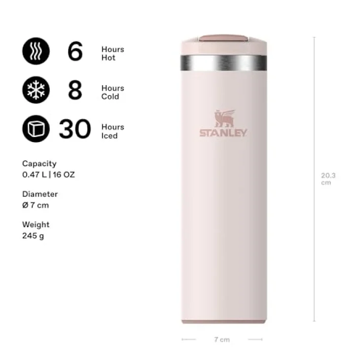 The Transit FlipTop Mug Termos 0.47 Litre - Pembe Kuvars (Rose Quartz) | Paslanmaz Çelik