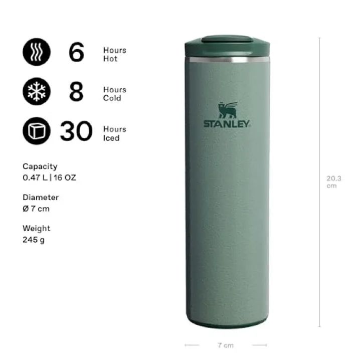 The Transit FlipTop Mug Termos 0.47 Litre - Yeşil (Hammertone Green) | Paslanmaz Çelik
