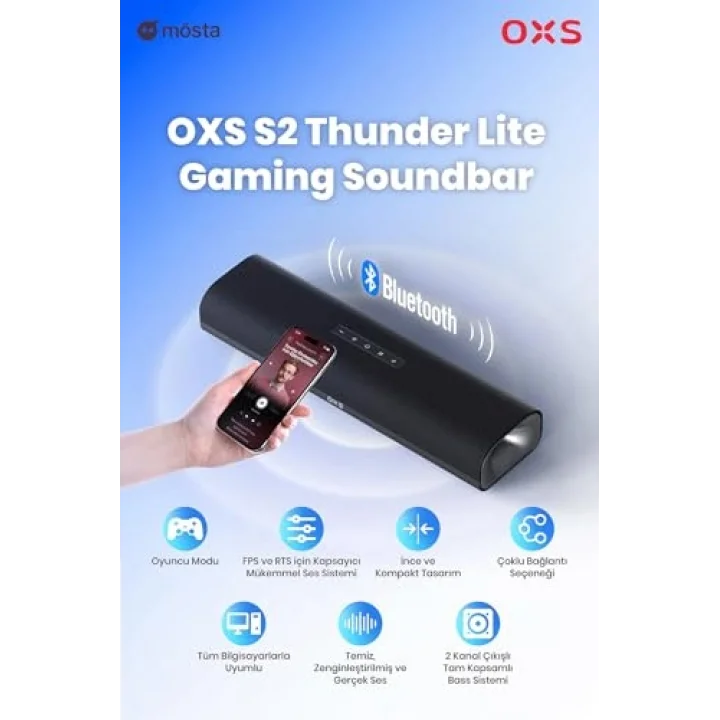 Thunder Lite PC Oyun Soundbar | Sanal Surround | 2.0 | HDMI/AUX/Optik | Bluetooth 5.0