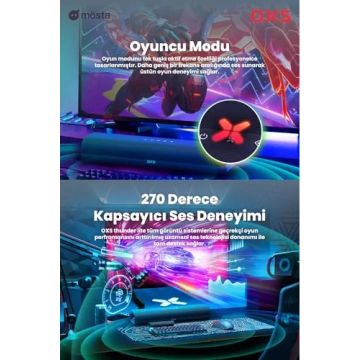 Thunder Lite PC Oyun Soundbar | Sanal Surround | 2.0 | HDMI/AUX/Optik | Bluetooth 5.0
