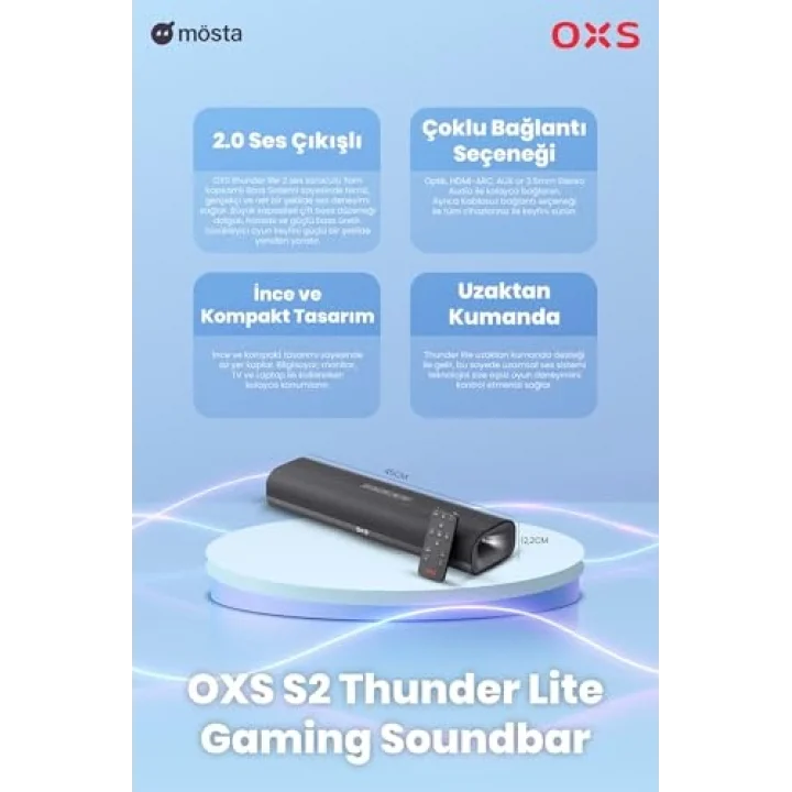 Thunder Lite PC Oyun Soundbar | Sanal Surround | 2.0 | HDMI/AUX/Optik | Bluetooth 5.0