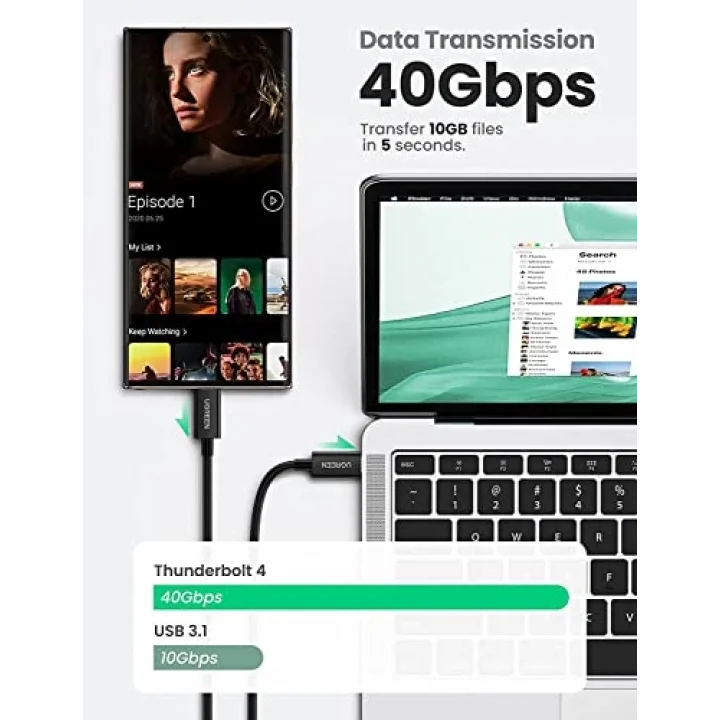 Thunderbolt 4.0 40Gbps 100W 8K Data Görüntü Kablosu 80cm