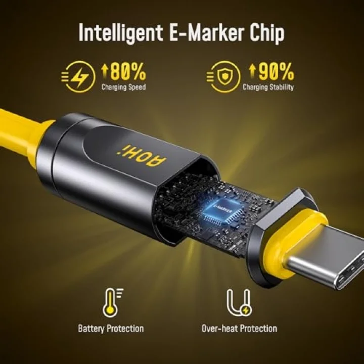 Thunderbolt 5 USB 4 2.0 Kablosu için 80 Gb/s 3.3FT 120Gbpsye kadar Bant Genişliği Arttırma Çift 8K/4K Ekran 240W PD 3.1 Hızlı Şarj Gelecek Adonis Mac mini M4 Pro MacBook Pro16 iPhone, Sarı