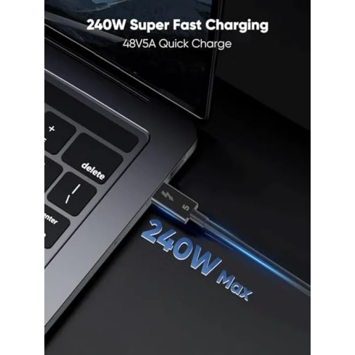 Thunderbolt 5.0 Type-C Kablo – 240W PD Hızlı Şarj, 120Gbps Veri Aktarımı, 16K 60Hz Görüntü Desteği, E-Marker Akıllı Çipli, Thunderbolt 3/4/USB4 Geriye Uyumluluklu Örgü Kablo | ZR1107