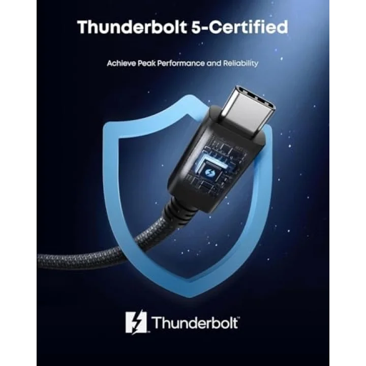 Thunderbolt 5.0 Type-C Kablo – 240W PD Hızlı Şarj, 120Gbps Veri Aktarımı, 16K 60Hz Görüntü Desteği, E-Marker Akıllı Çipli, Thunderbolt 3/4/USB4 Geriye Uyumluluklu Örgü Kablo | ZR1107