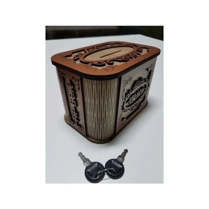 Tip Box Bahşiş Tip Kutusu Ahşap Kumbara Anahtarlı Kilitli