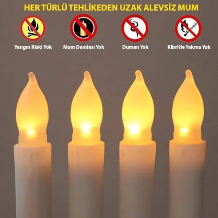 Titreyen Dekoratif Led Mum 12 Adet Alevsiz Konik Şekilli Uzaktan Kumandalı