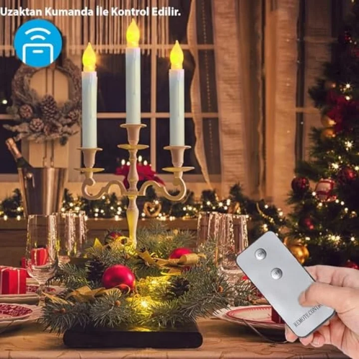 Titreyen Dekoratif Led Mum 12 Adet Alevsiz Konik Şekilli Uzaktan Kumandalı