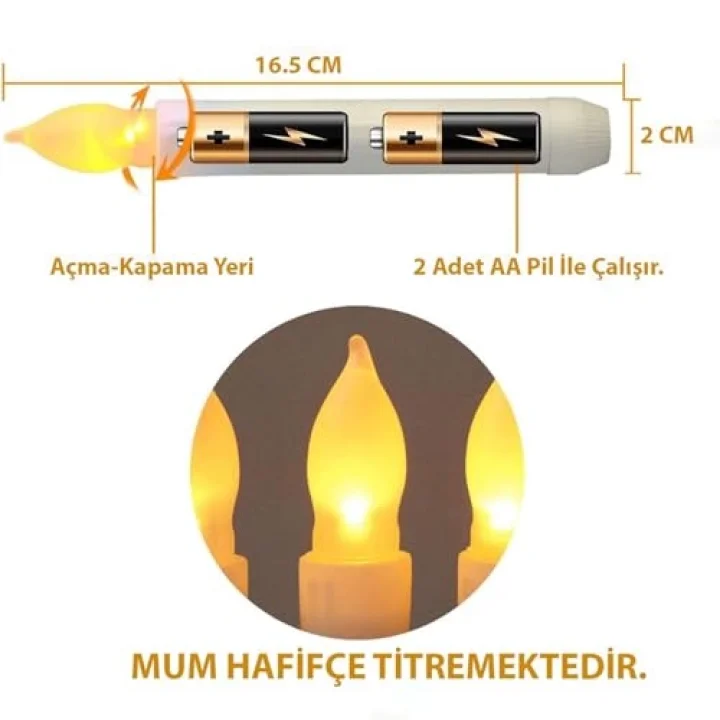 Titreyen Dekoratif Led Mum 12 Adet Alevsiz Konik Şekilli Uzaktan Kumandalı