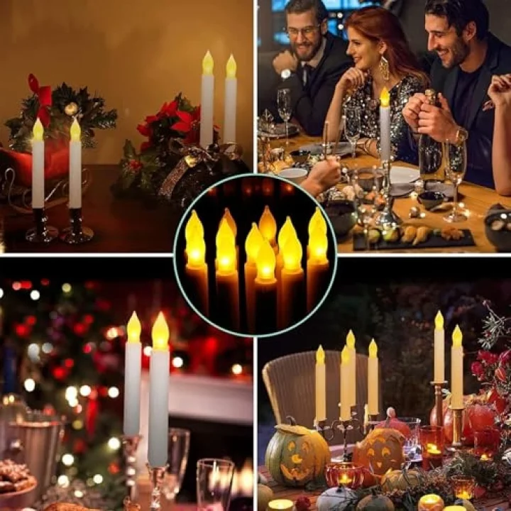 Titreyen Dekoratif Led Mum 12 Adet Alevsiz Konik Şekilli Uzaktan Kumandalı