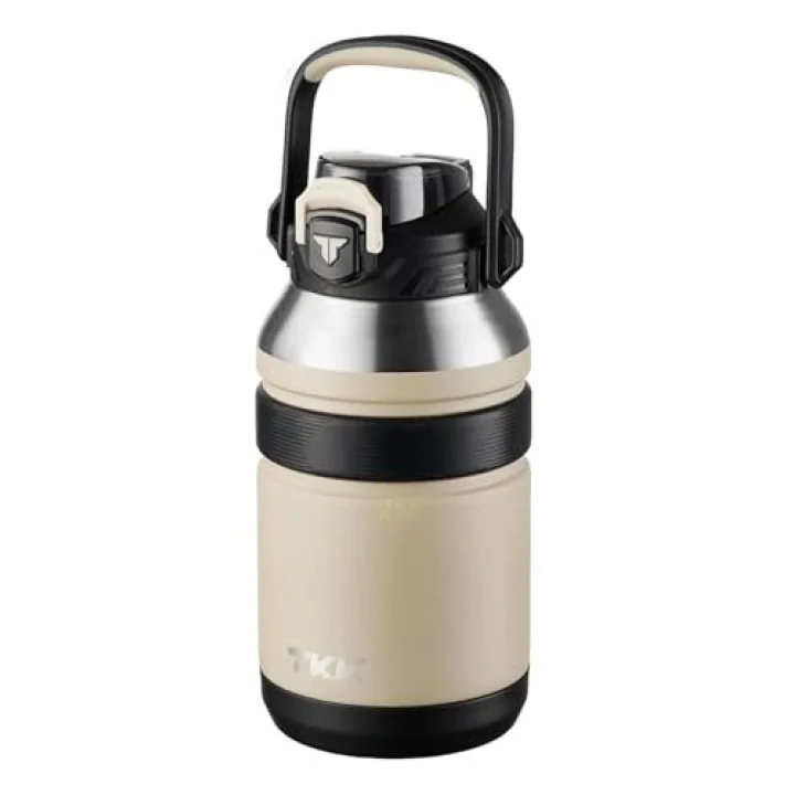TKK Mega Boy 1500ml Pipetli/Pipetsiz Kullanım Askılı Paslanmaz Çelik Termos Matara (Bej)