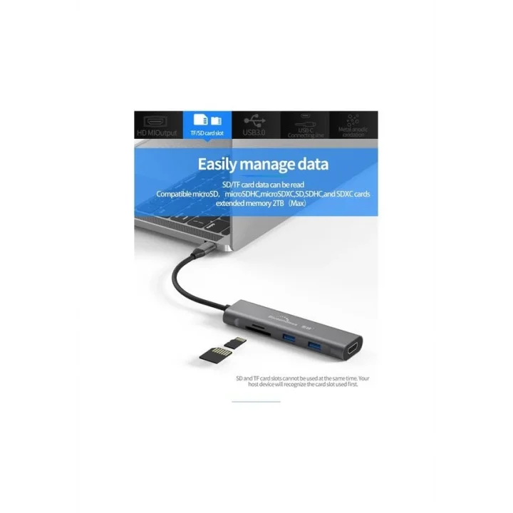 Tkz Blueendless Type C To 2*Usb 3.0/1 Sd/ 1 Tf / 1 Hdmı Çevirici Macbook Pro