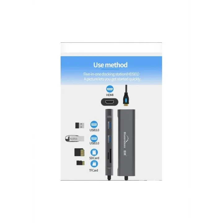 Tkz Blueendless Type C To 2*Usb 3.0/1 Sd/ 1 Tf / 1 Hdmı Çevirici Macbook Pro