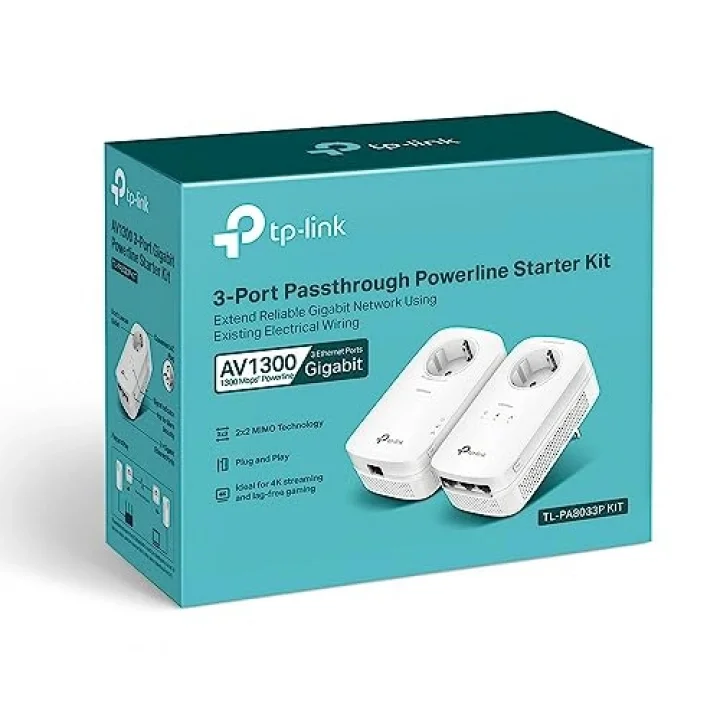 TL-PA8033P KIT, AV1300 3-Port Gigabit Passthrough Powerline Starter Kit