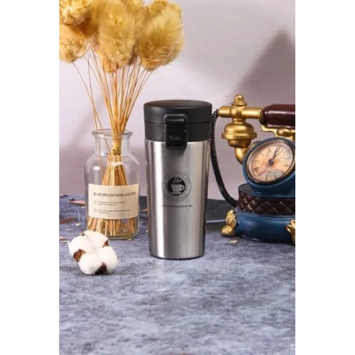 Togg T10x araç Bardaklığına Uyan 304 L Çelik Gri 500 ml Kahve El Termos Mug