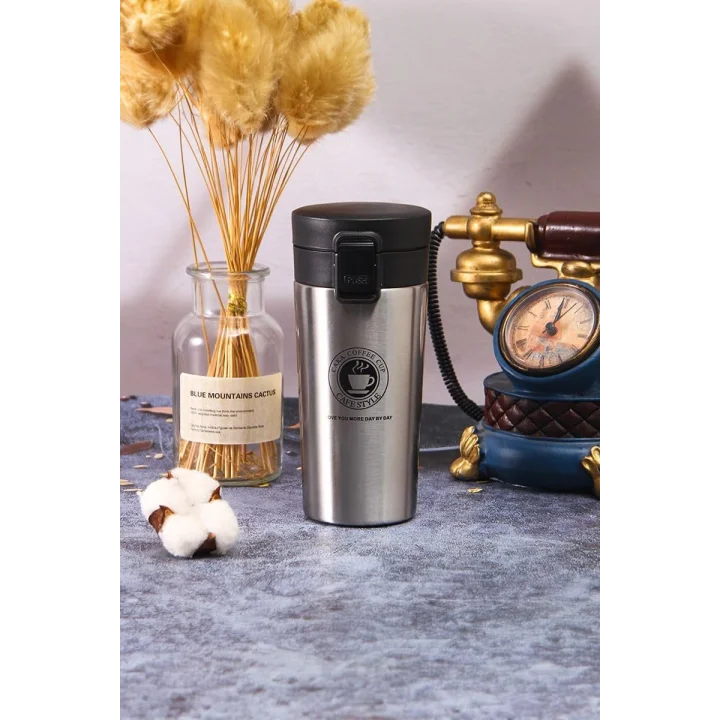 Togg T10x araç Bardaklığına Uyan 304 L Çelik Gri 500 ml Kahve El Termos Mug