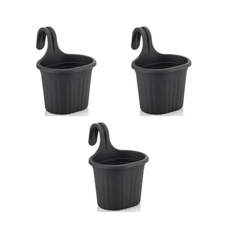 Tom1 Askılı Balkon Saksı, 3 Litre, 3 Adet, Antrasit