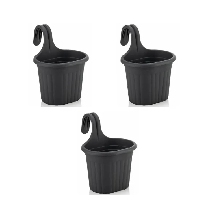 Tom1 Askılı Balkon Saksı, 3 Litre, 3 Adet, Antrasit