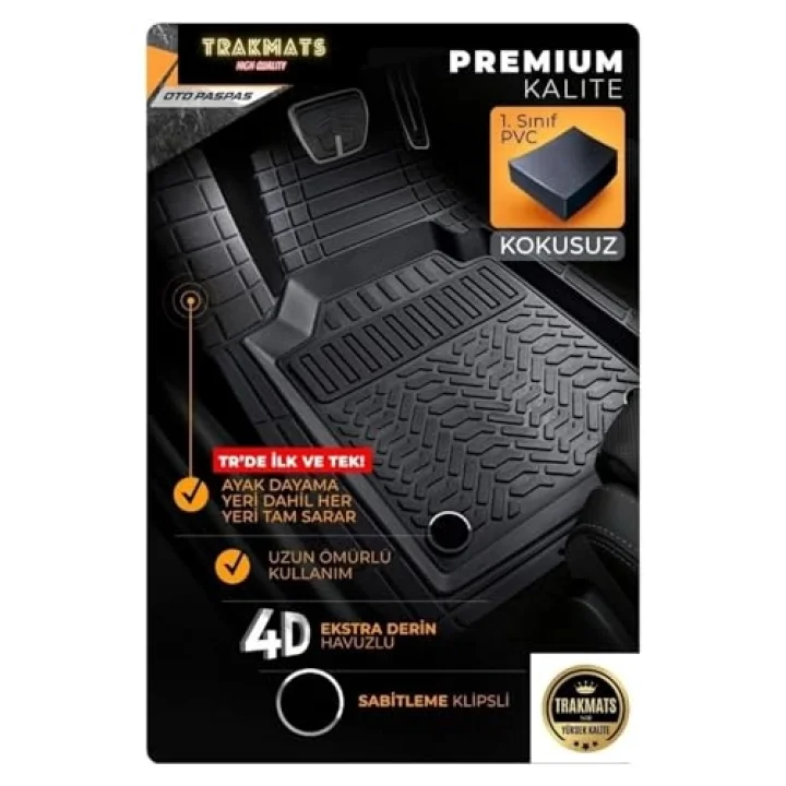 TRAKMATS (kyb18332) 4D UNİVERSAL ESTETİK VE KONFORLU OTO PASPAS ADK SİYAH Kia Sorento 5 ile uyumlu
