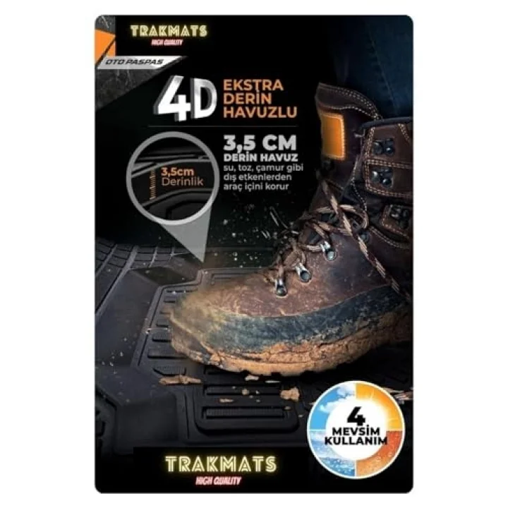 TRAKMATS (kyb18332) 4D UNİVERSAL ESTETİK VE KONFORLU OTO PASPAS ADK SİYAH Kia Sorento 5 ile uyumlu