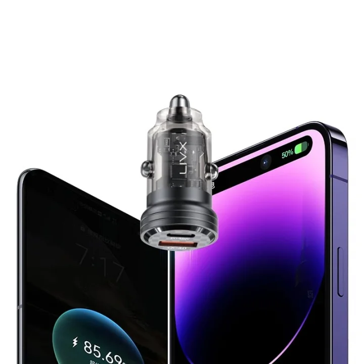 Transparent 45W PD/QC Type C ve USB Çıkış Ultra Hızlı Mini Araç şarj Cihazı L35