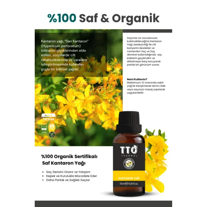 TTO Kantaron Yağı 10 Ml – Doğal Onarıcı & Cilt Yenileyici Bitkisel Yağ