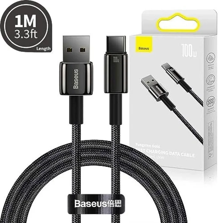 Tungsten Gold Hızlı Şarj Kablosu USB to Type-C 100W, 1m, Siyah