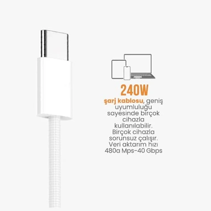 TURBO Saniye Göstergeli USB Type-C Şarj Kablosu - Hasır Kırılmaz Özel Kablo