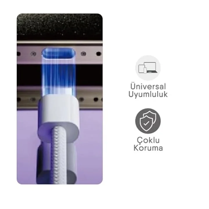 TURBO Saniye Göstergeli USB Type-C Şarj Kablosu - Hasır Kırılmaz Özel Kablo