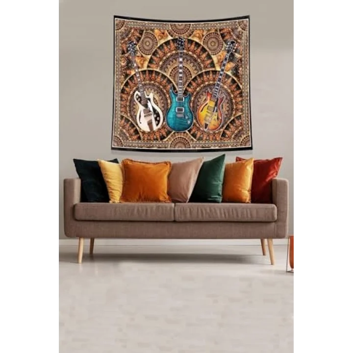 Turuncu 3 Gitar Leke Tutmaz Kadife Kumaş Duvar Örtüsü Duvar Halısı Tapestry KWLL331, 35 x 50