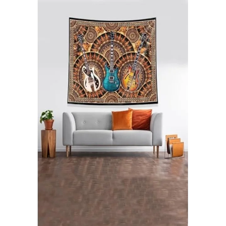 Turuncu 3 Gitar Leke Tutmaz Kadife Kumaş Duvar Örtüsü Duvar Halısı Tapestry KWLL331, 35 x 50