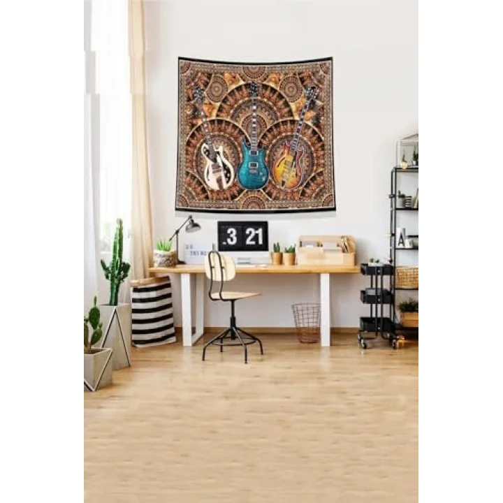 Turuncu 3 Gitar Leke Tutmaz Kadife Kumaş Duvar Örtüsü Duvar Halısı Tapestry KWLL331, 35 x 50