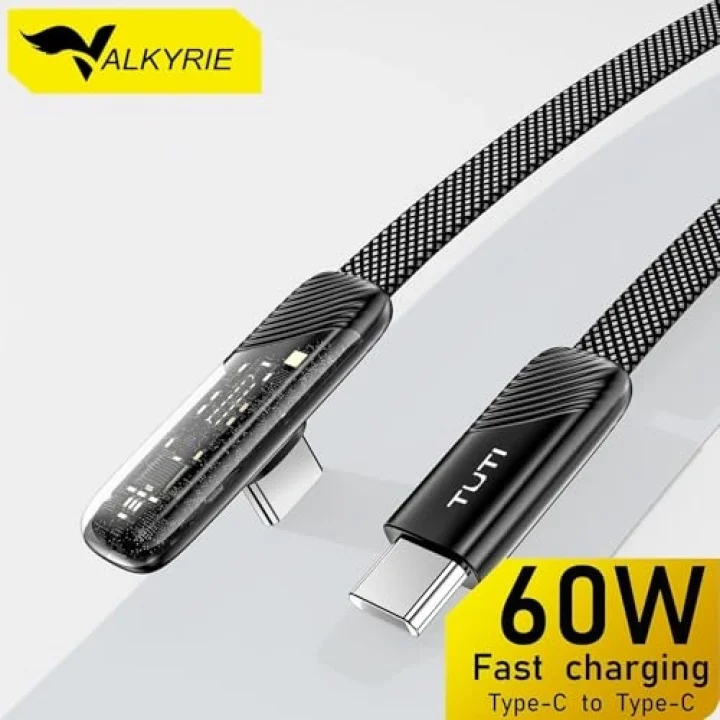 Tuti Süper Hızlı 60W PD Type-C Şarj ve Data Kablosu - Dayanıklı Örgülü Tasarım Vertical Yatay Kablo 130cm