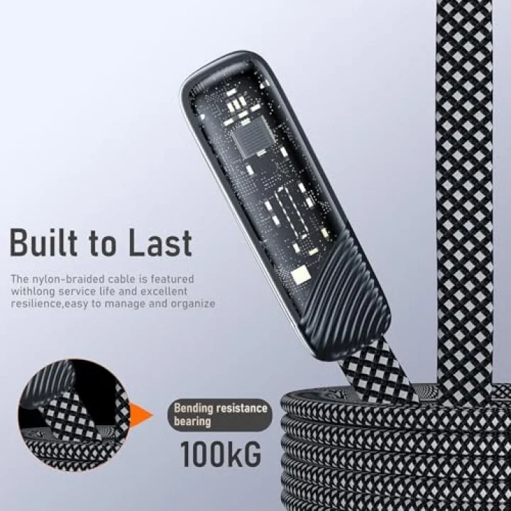 Tuti Süper Hızlı 60W PD Type-C Şarj ve Data Kablosu - Dayanıklı Örgülü Tasarım Vertical Yatay Kablo 130cm