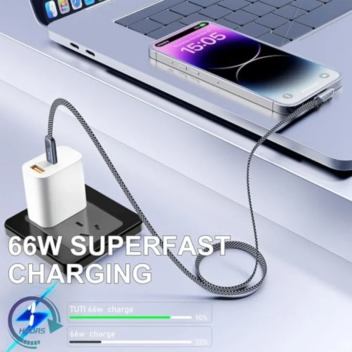 Tuti Süper Hızlı 60W PD Type-C Şarj ve Data Kablosu - Dayanıklı Örgülü Tasarım Vertical Yatay Kablo 130cm