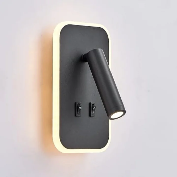 Tuvalu Dekoratif Yatak Başı Lambası Cata13 Watt Gün Işığı Çift Kademeli Baş Ucu Kitap Okuma Lambası Led Aplik Gece Lambası Siyah