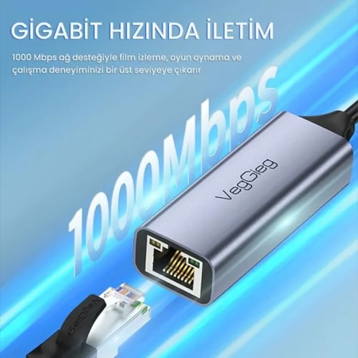 Type-C 1000Mbps Gigabit Ethernet Adaptörü PC, Mac, Konsol, Tv Box Uyumlu