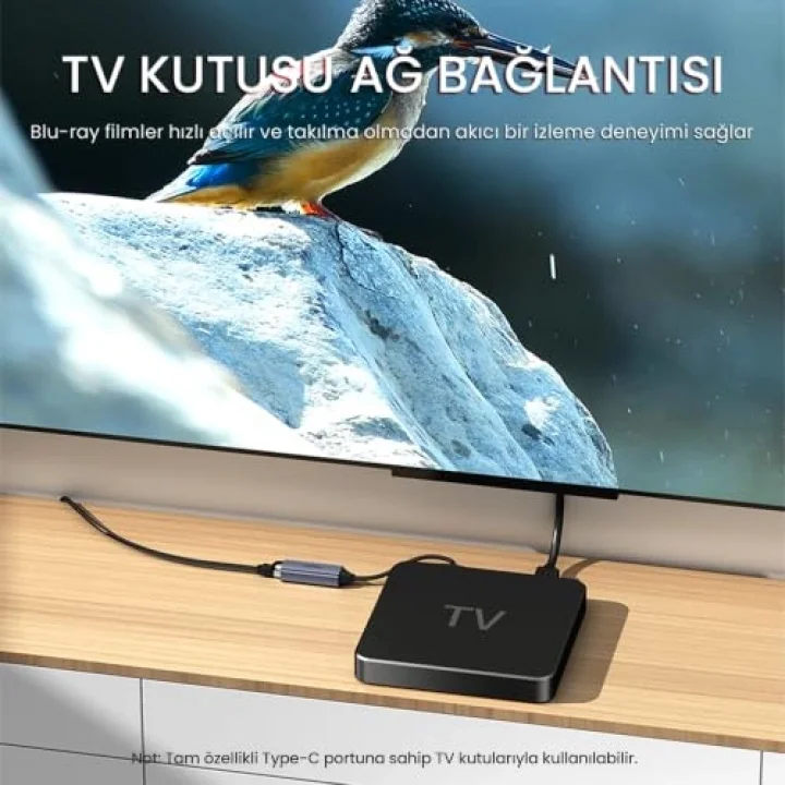 Type-C 1000Mbps Gigabit Ethernet Adaptörü PC, Mac, Konsol, Tv Box Uyumlu