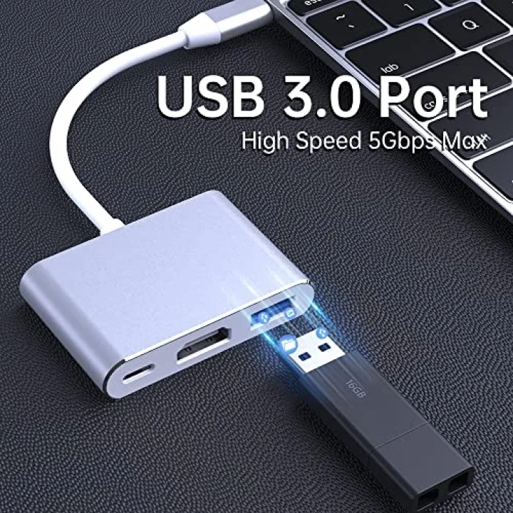 Type-c 3in1 Hdmi 4K Usb 3.0 Görüntü Veri Aktarımı Sağlar Usb Adaptör Notebook ve Macbook ile Uyumlu TC-23