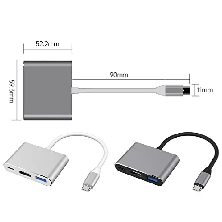 Type-c 3in1 Hdmi 4K Usb 3.0 Görüntü Veri Aktarımı Sağlar Usb Adaptör Notebook ve Macbook ile Uyumlu TC-23