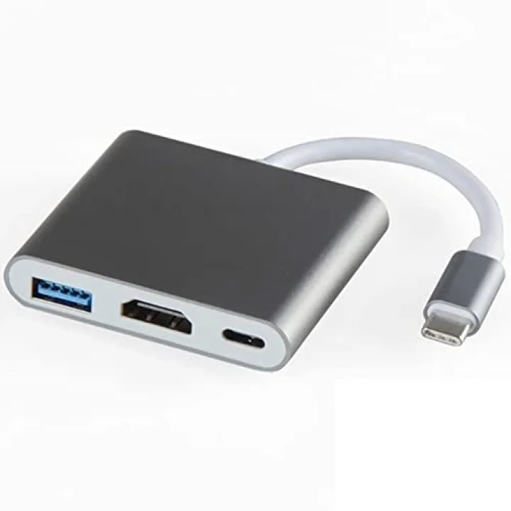 Type-c 3in1 Hdmi 4K Usb 3.0 Görüntü Veri Aktarımı Sağlar Usb Adaptör Notebook ve Macbook ile Uyumlu TC-23