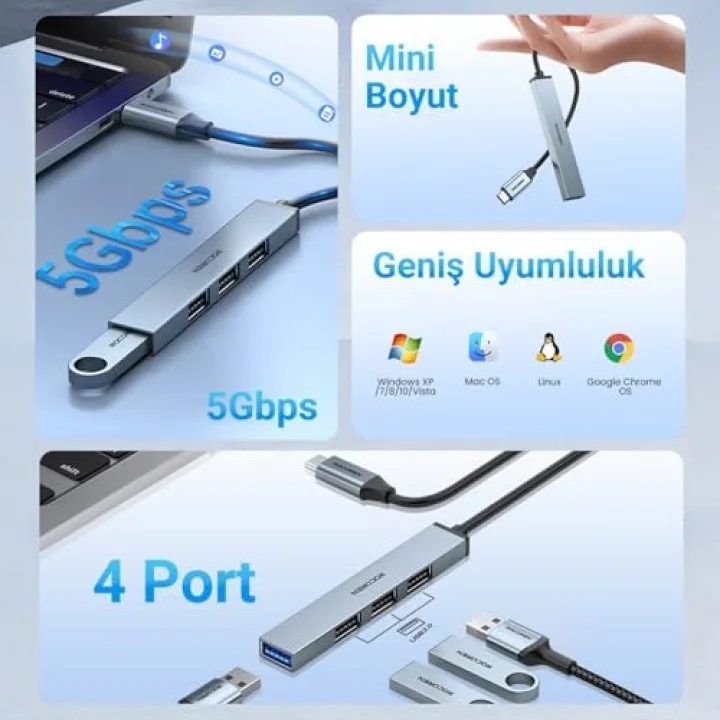 Type-C 5Gbps 4 Portlu USB-A 3.0 Çoklayıcı Dönüştürücü Hub