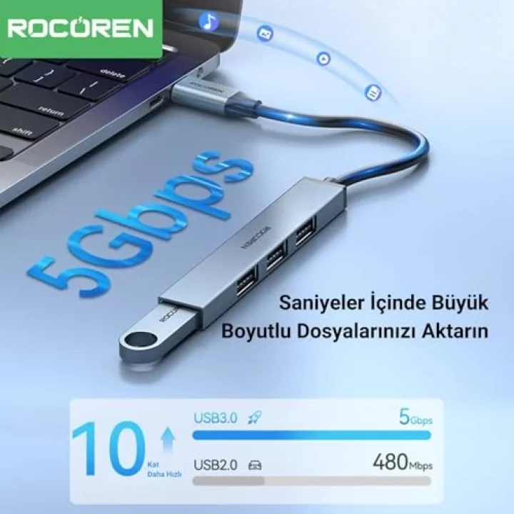 Type-C 5Gbps 4 Portlu USB-A 3.0 Çoklayıcı Dönüştürücü Hub