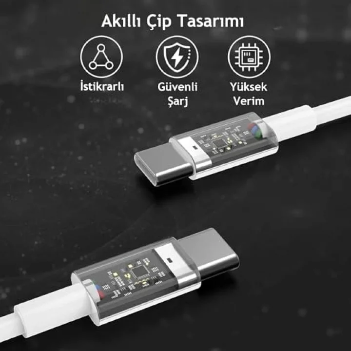 Type C-C Hızlı Şarj Kablosu, 60Watt PD, 1Metre, TPE Dış Yüzey, iPhone 15/16 ve Android İçin (1Ad x 1Metre Açık Gri)