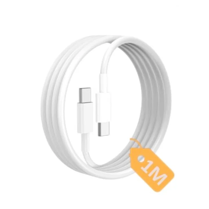 Type C-C Hızlı Şarj Kablosu, 60Watt PD, 1Metre, TPE Dış Yüzey, iPhone 15/16 ve Android İçin (1Ad x 1Metre Açık Gri)