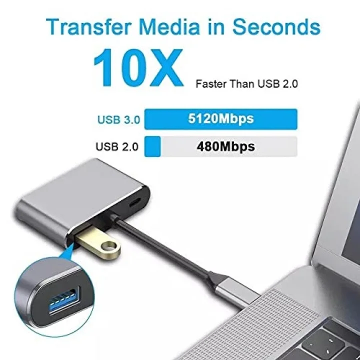 Type-C Hdmi Vga Usb 3.0 Type 4in1 Video Dönüştürücü Veri Aktarıcı Usb Adaptör Notebook ve Macbook ile Uyumlu Gri TC-26