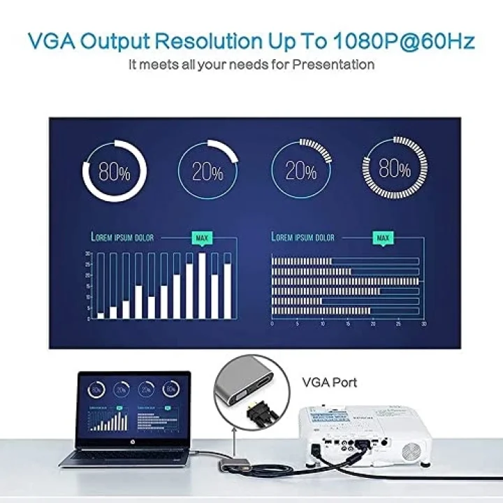 Type-C Hdmi Vga Usb 3.0 Type 4in1 Video Dönüştürücü Veri Aktarıcı Usb Adaptör Notebook ve Macbook ile Uyumlu Gri TC-26