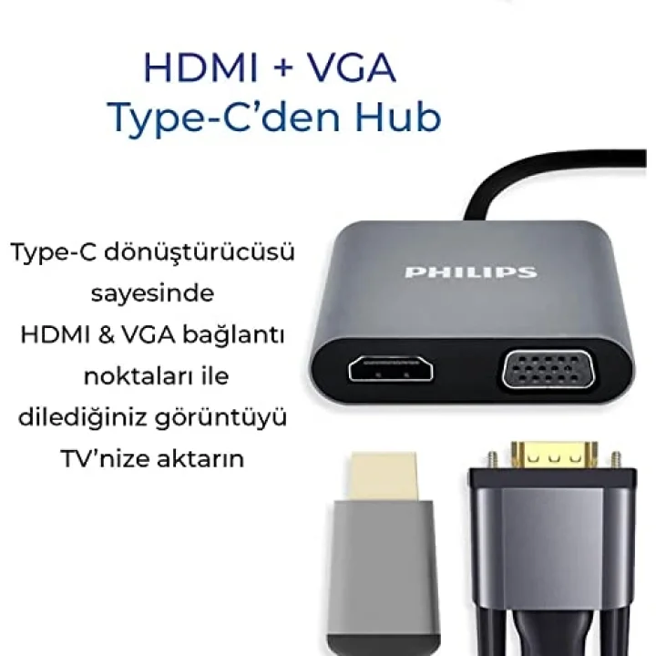 Type-C HDMI VGA USB Dönüştürücü Adaptör