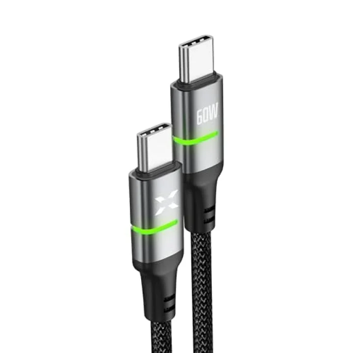 Type C Hızlı Şarj Kablosu | Type-C to Type-C 60W 480 Mpbs 2m PD Örgü Led Göstergeli X6422